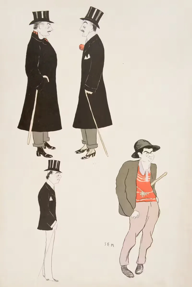 Four caricatures of men — Georges Goursat (Sem)