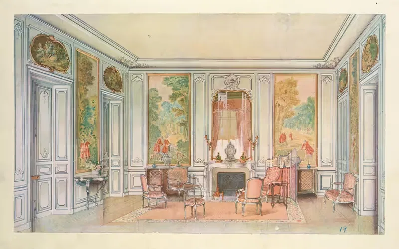 Salon Louis XV, peint en gris vert…. — Georges Rémon