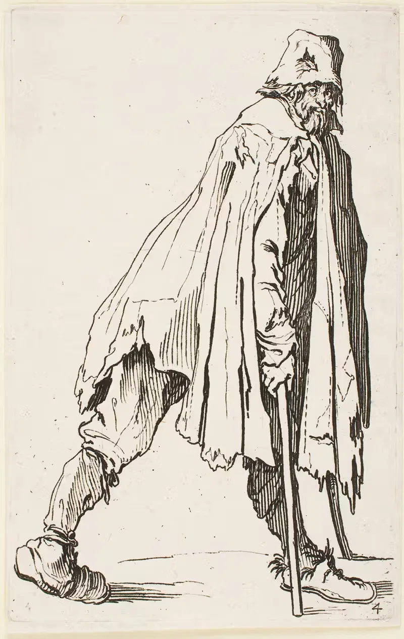 The Beggar on Crutches Wearing a Hat — Jacques Callot