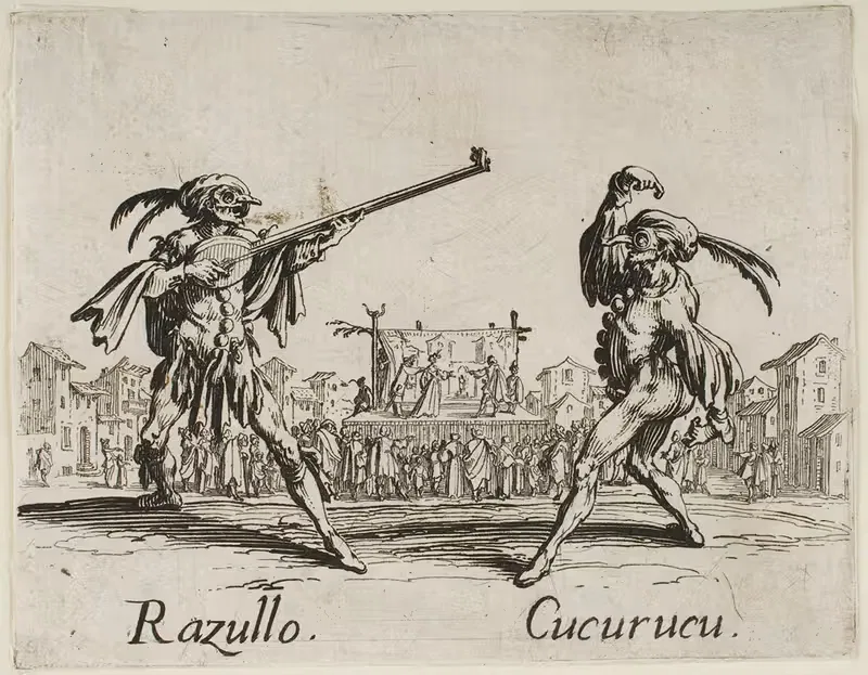 Razullo and Cucurucu by Jacques Callot, 1631 — digital art print download