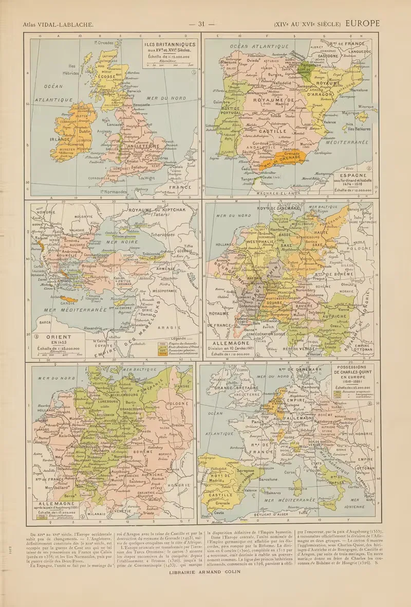 Europe by Paul Vidal de La Blache, 1913 — digital art print download