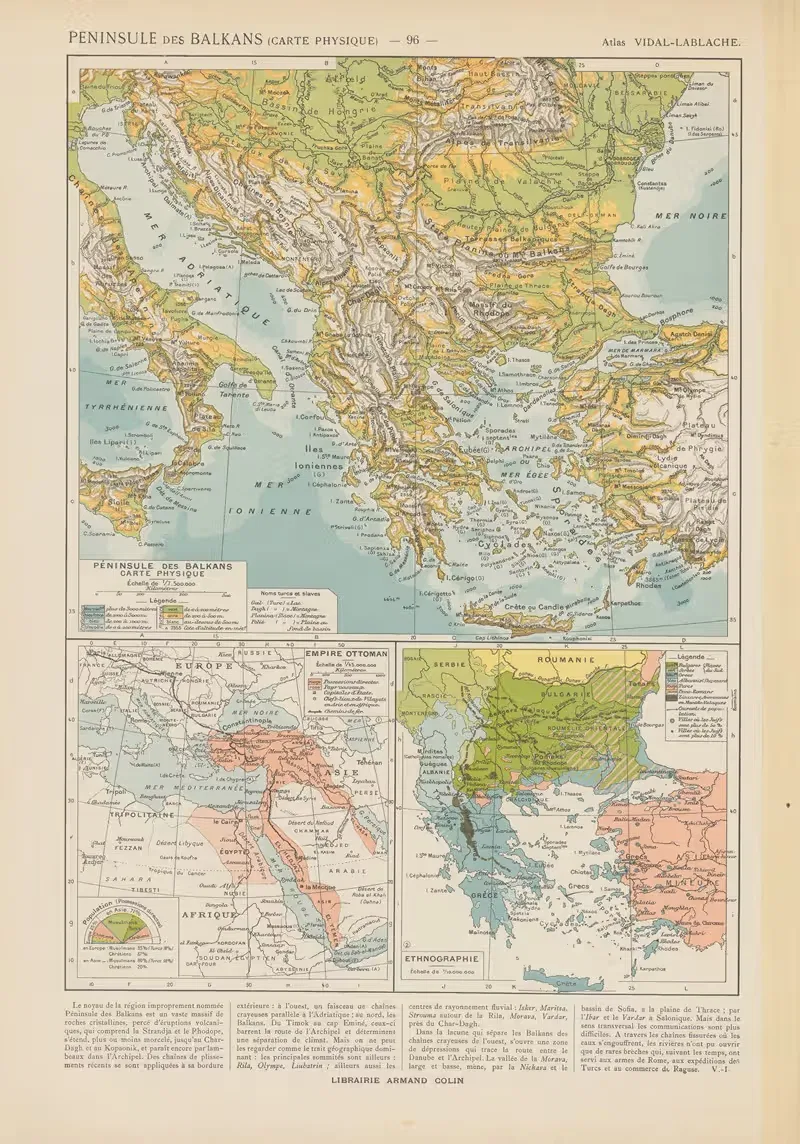 Péninsule des Balkans by Paul Vidal de La Blache, 1913 — digital art print download