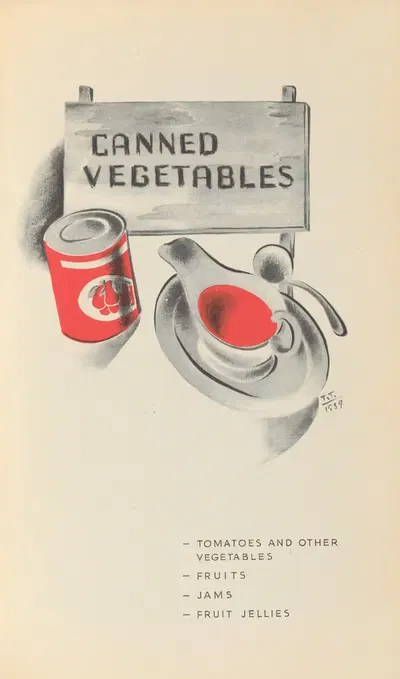 Canned vegetables by T. Tommasini, 1939 — digital art print download