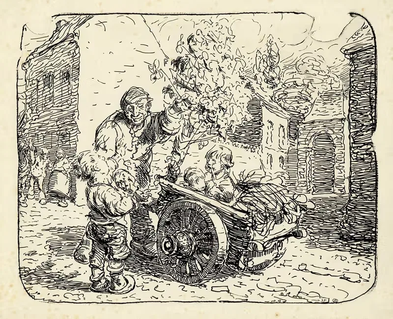 Мужчина с детьми и повозкой by Альфред Ост, 1919 — digital art print download