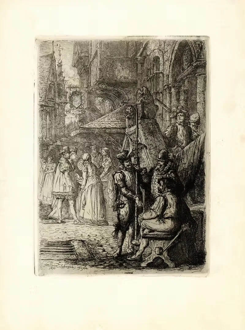 Средневековая историческая уличная сцена by Хендрик Шаефелс, 1872 — digital art print download