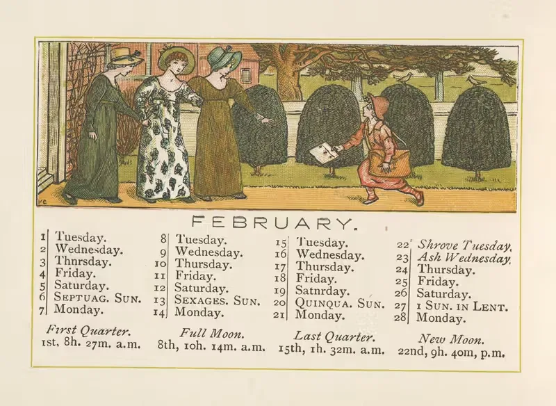 February by Kate Greenaway, 1887 — digital art print download
