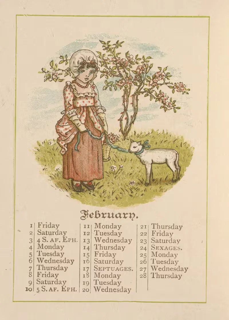 February by Kate Greenaway, 1889 — digital art print download
