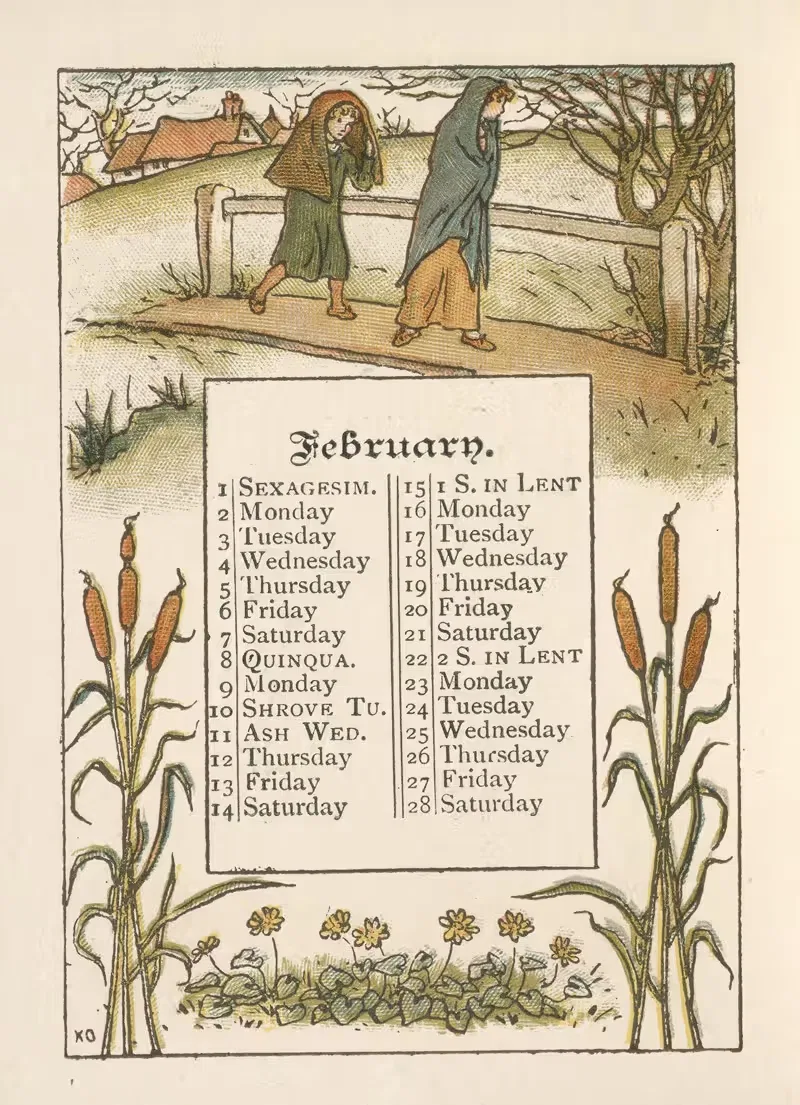 February by Kate Greenaway, 1891 — digital art print download