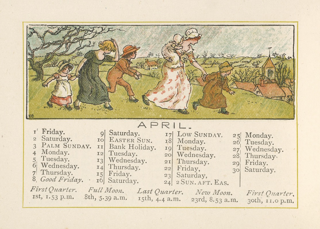 April by Kate Greenaway, 1887 — digital art print download