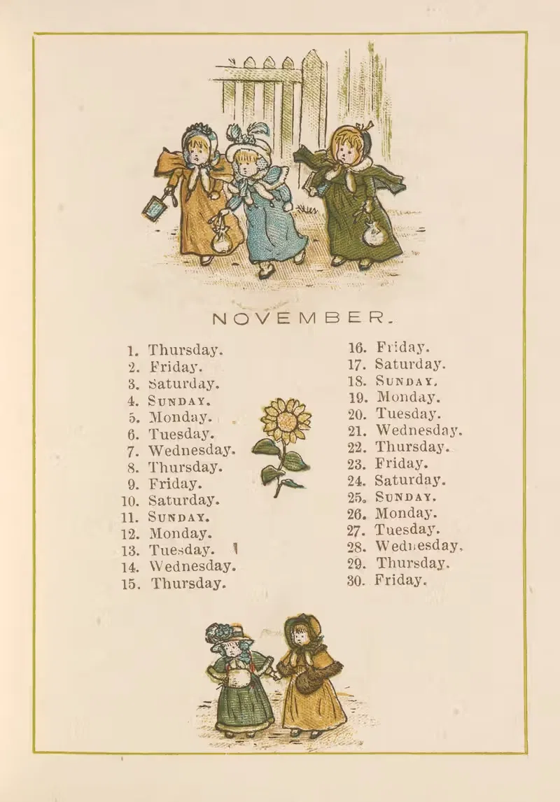 November by Kate Greenaway, 1883 — digital art print download