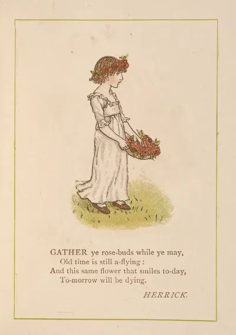 Gather ye rose-buds while ye may… by Kate Greenaway, 1889 — digital art print download