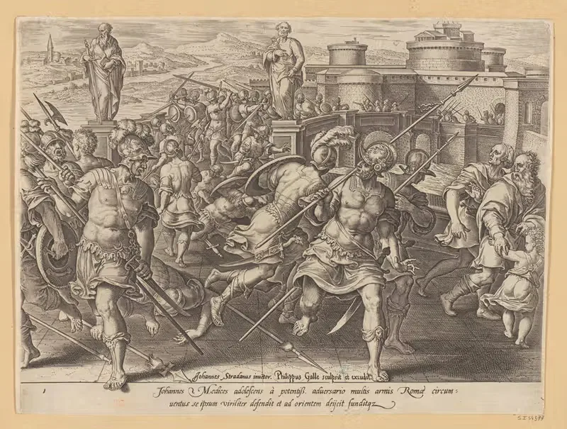 Giovanni De Medici Surrounded at Rome — Stradanus