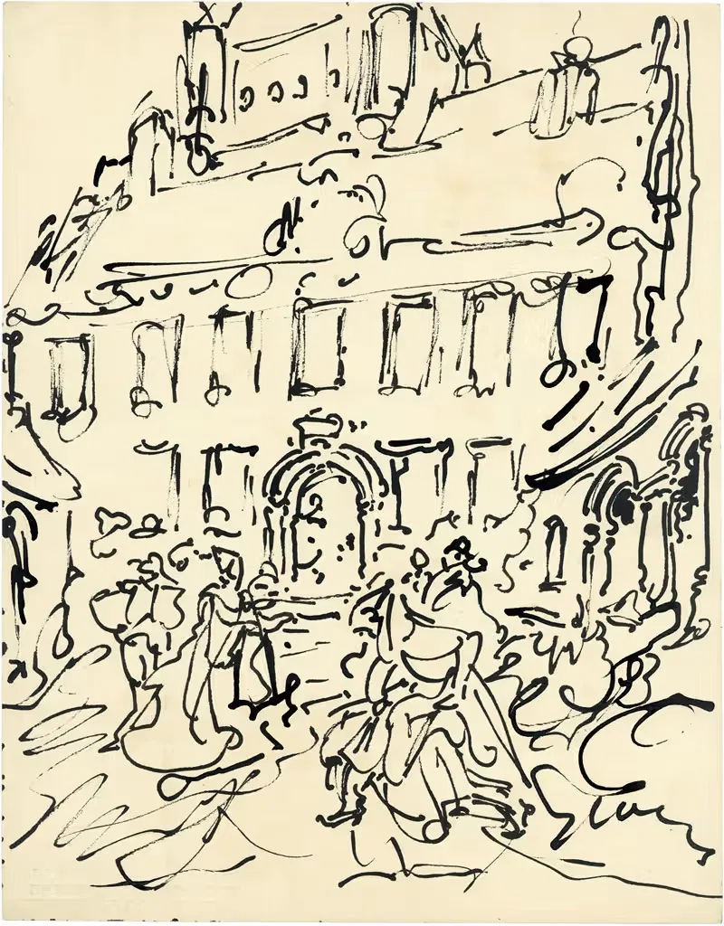 Gebouw met figuren vooraan — Alfred Ost