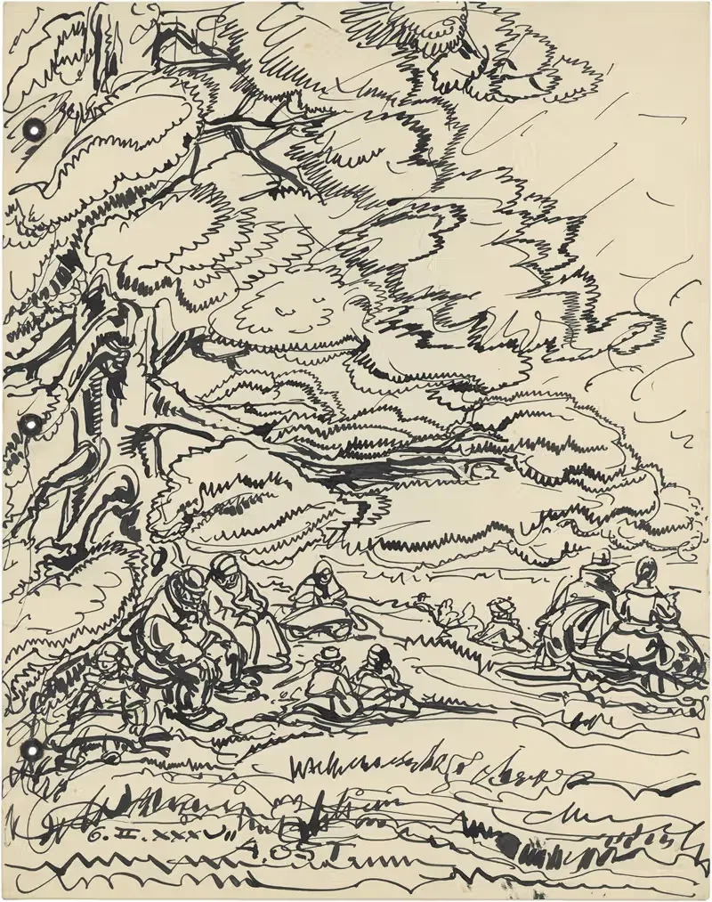 Группа людей сидит под деревьями by Альфред Ост, 1937 — digital art print download
