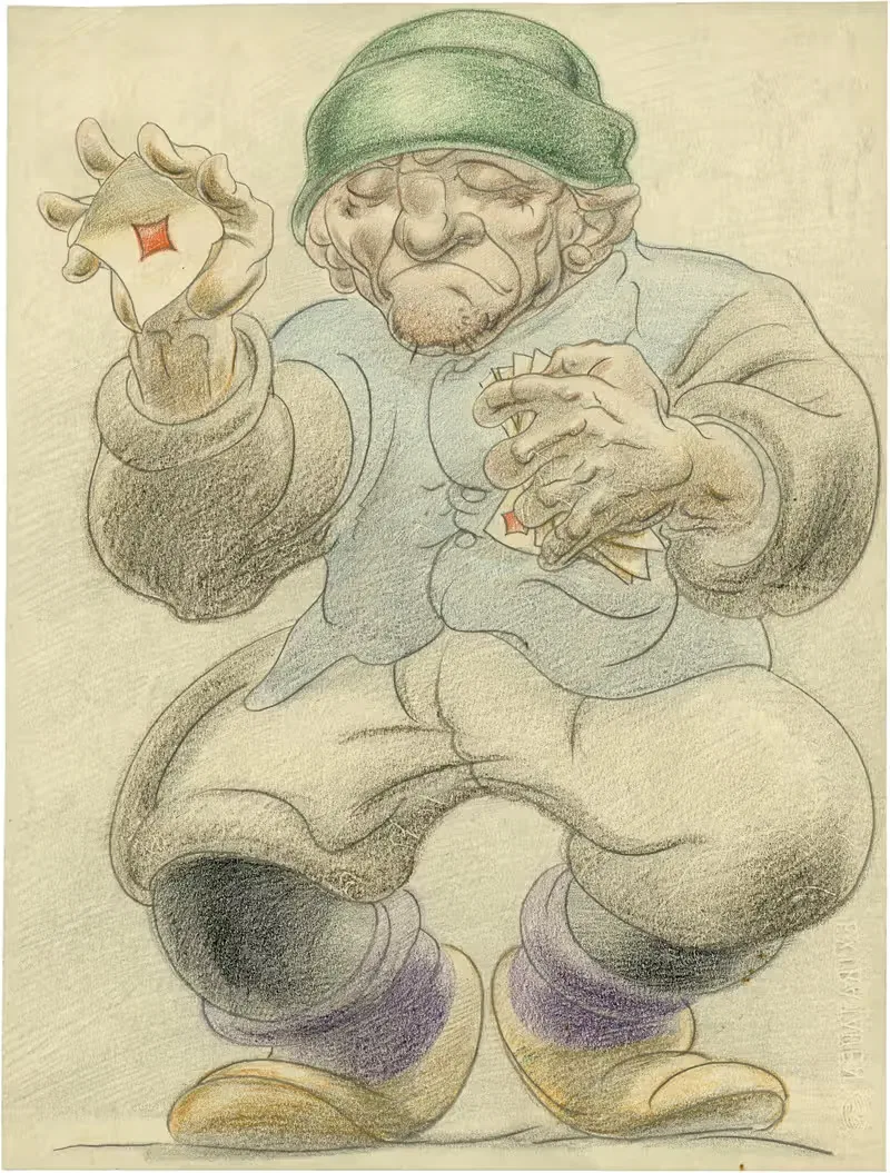 Man met speelkaart in de handen. — Alfred Ost