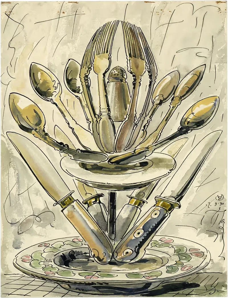 Ложки, вилки, ножи by Альфред Ост, 1930 — digital art print download