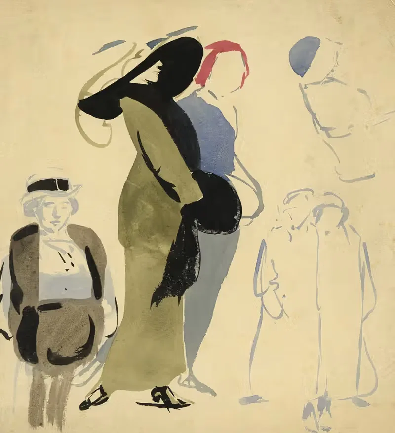 Twee wandelende dames met achtergrondfiguren — Alfred Ost