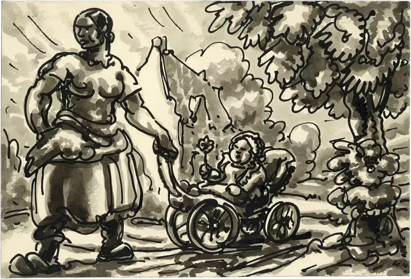 Женщина с детской коляской by Альфред Ост, 1944 — digital art print download