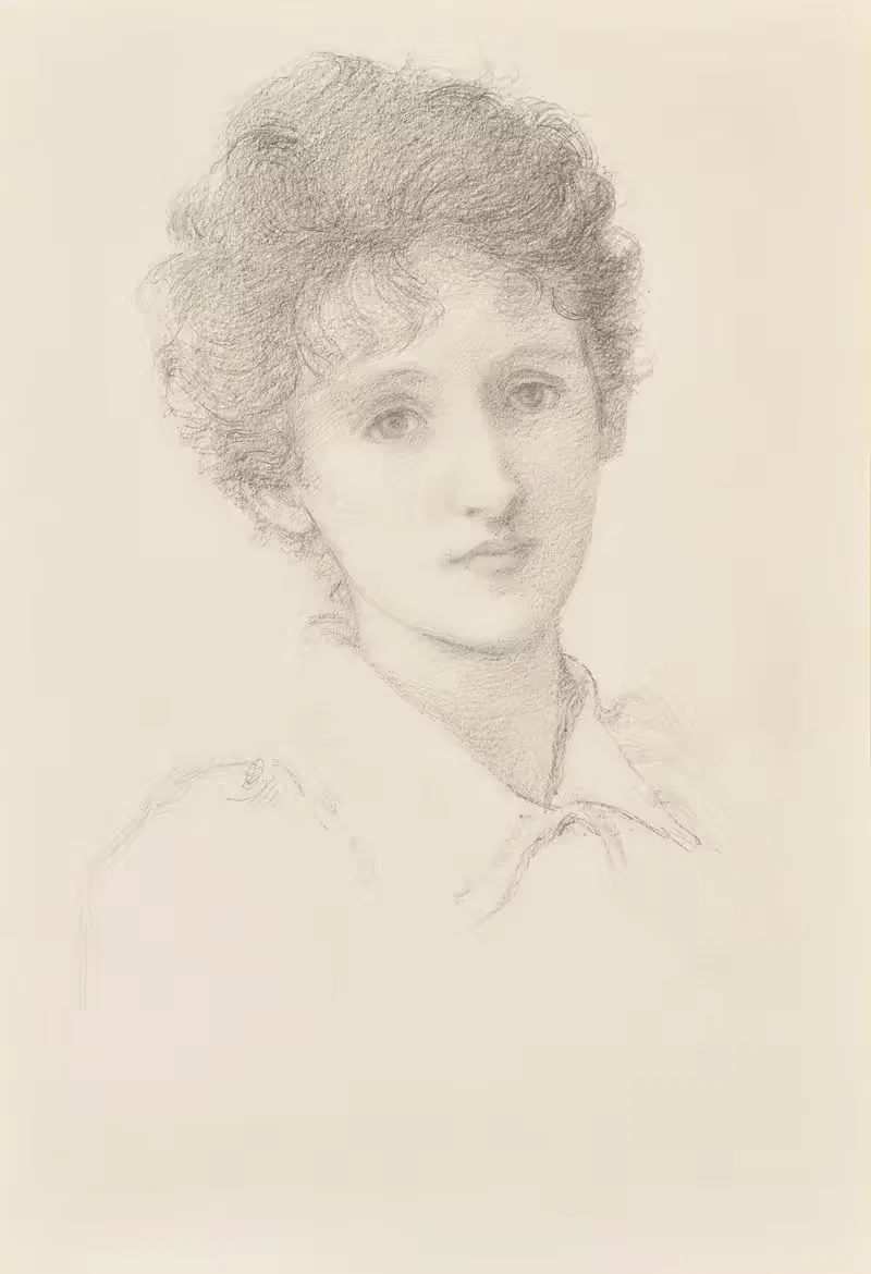 Head study of a young lady, possibly May Gaskell — Sir Edward Coley Burne-Jones
