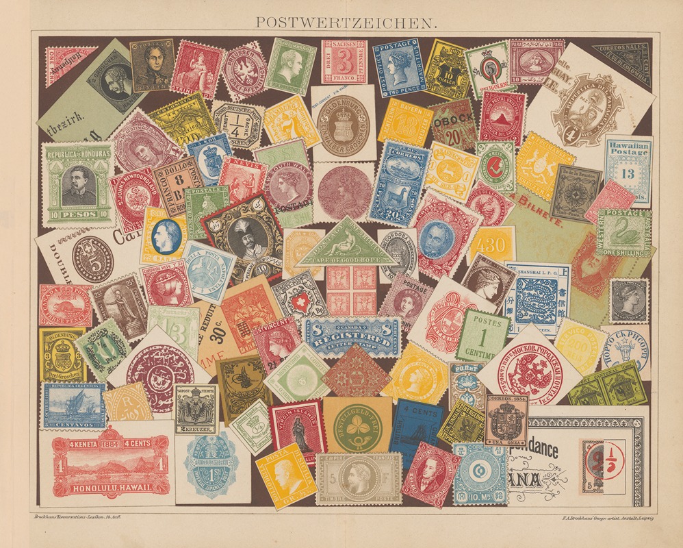Postwertzeichen by F.A. Brockhaus, 1897 — digital art print download
