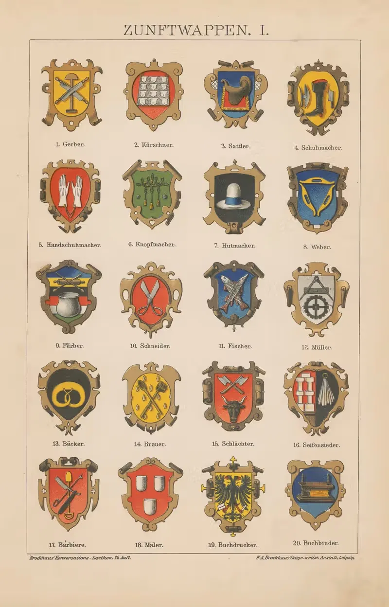 Zunftwappen by F.A. Brockhaus, 1897 — digital art print download
