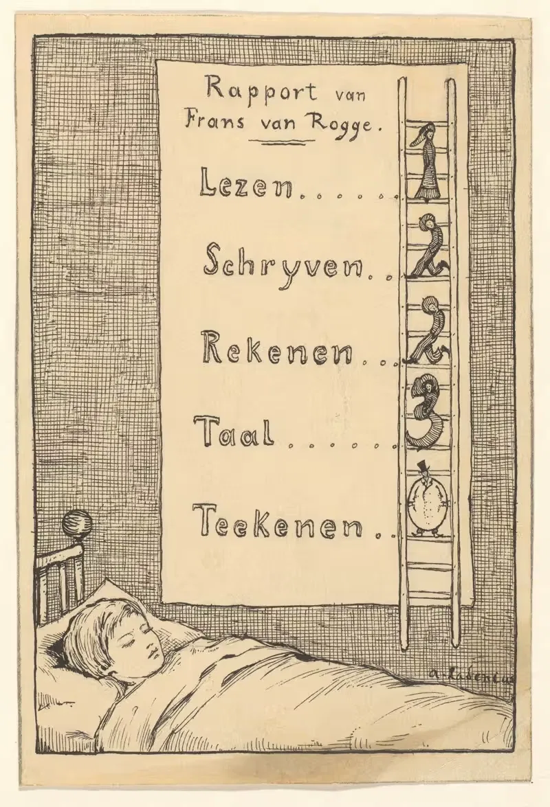 Slapende jongen en een rapport — Adri Ladenius