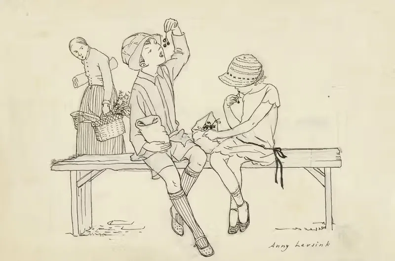 Два ребенка едят вишни by Энни Лейзинк, 1920-1930 — digital art print download