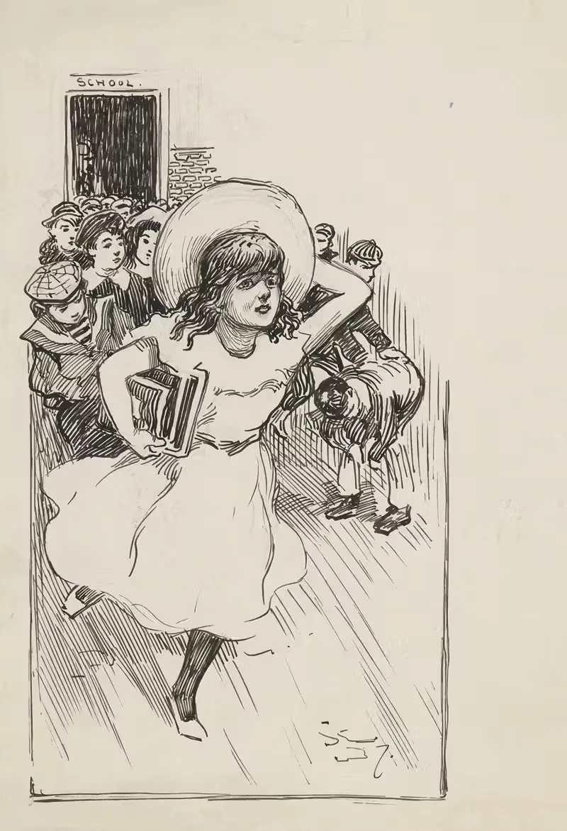 Девочка убегает из школы by Аноним, 1880-1930 — digital art print download
