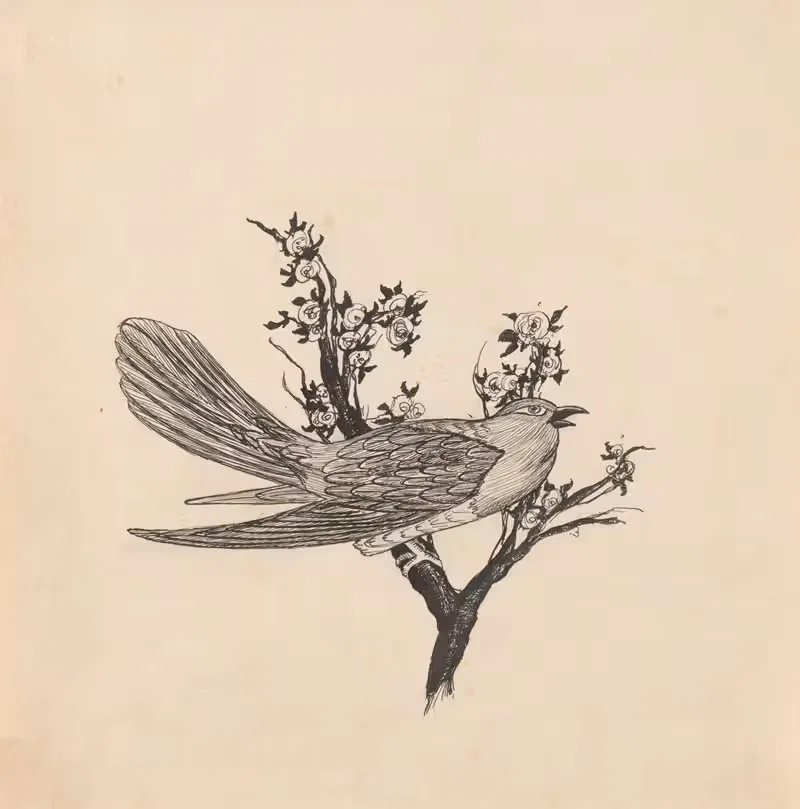 Птица на ветке by Аноним, 1880-1920 — digital art print download