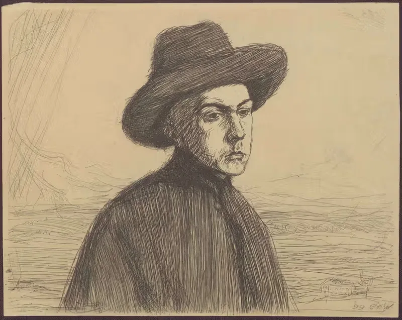Портрет мужчины с шляпой на фоне пейзажа by Эмиль Рудольф Вайс, 1899 — digital art print download