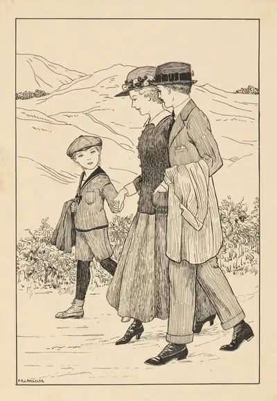 Wandelende jongen met zijn ouders by Freddie Langeler — digital art print download