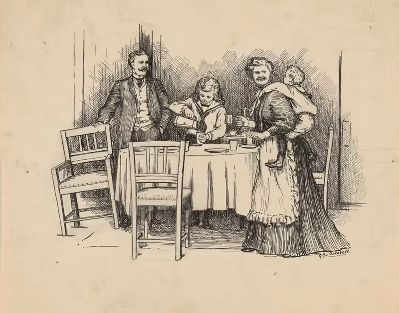 Gezin rondom een tafel — Gijsbertus Johannes van Overbeek