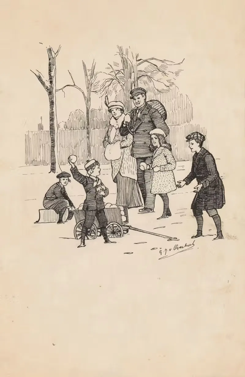 Kinderen spelen met sneeuwballen — Gijsbertus Johannes van Overbeek