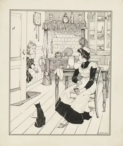 Девушка и служанка на кухне by Гиллис Бернард Мулдер, 1885 - 1938 — digital art print download