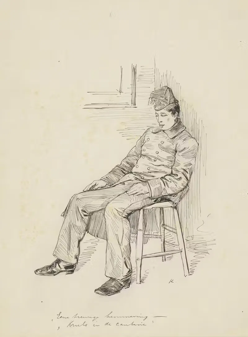 Soldaat zittend op een kruk — Heinrich M. Krabbé