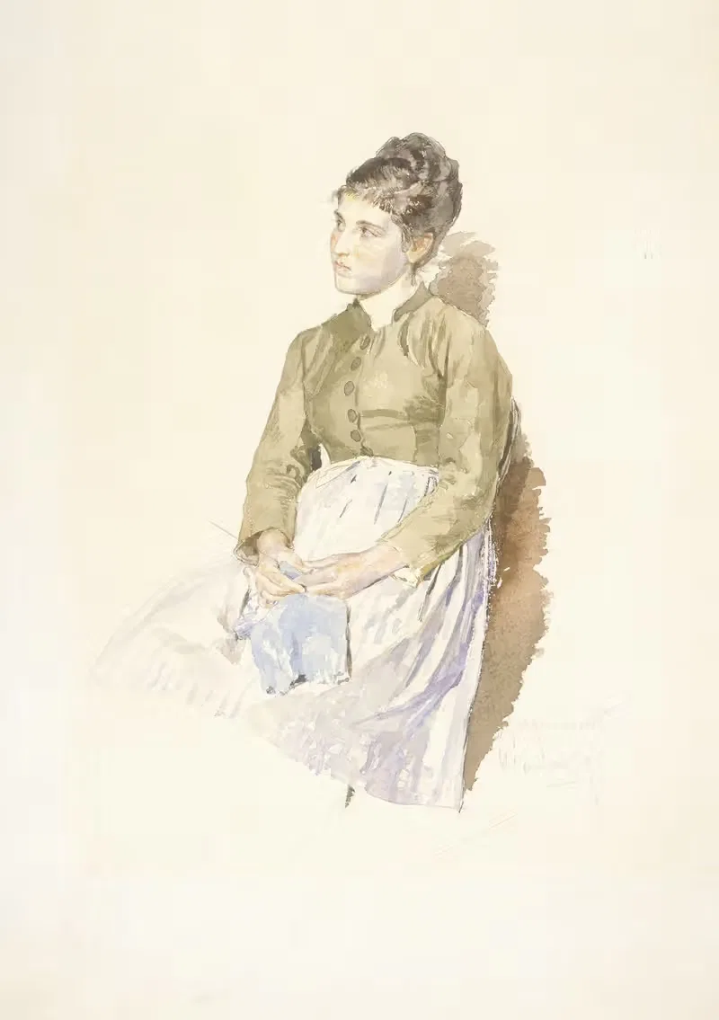 Молодая женщина с вязанием by Жюль-Фердинанд Жаккмар, 1878 — digital art print download