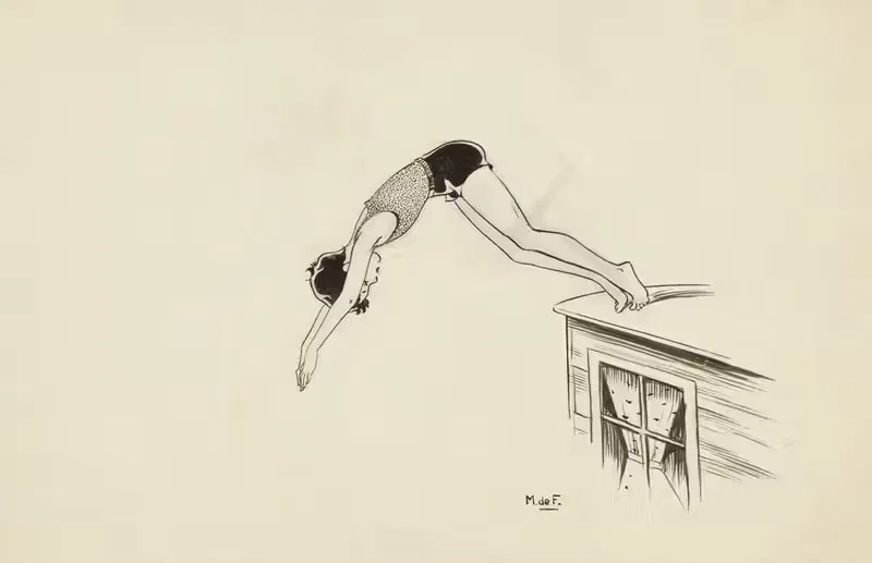 Девочка, ныряющая с крыши by Миеп де Фейтер, 1928-1941 — digital art print download
