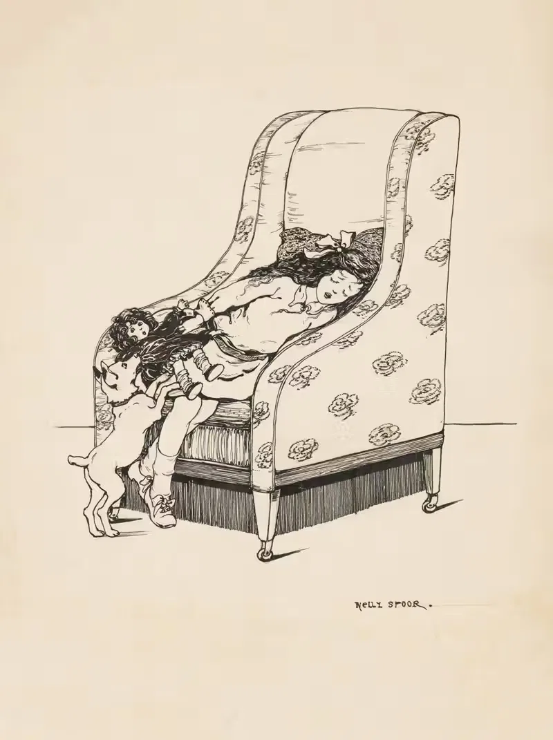 Slapend meisje in een stoel — Nelly Spoor