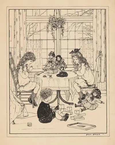 Spelende kinderen in een interieur by Nelly Spoor, 1918 — digital art print download