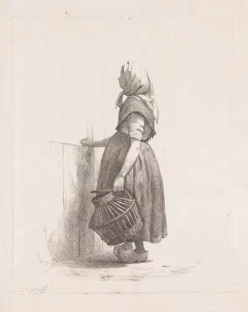 Staand meisje met pluimveemand — Pierre Louis Dubourcq
