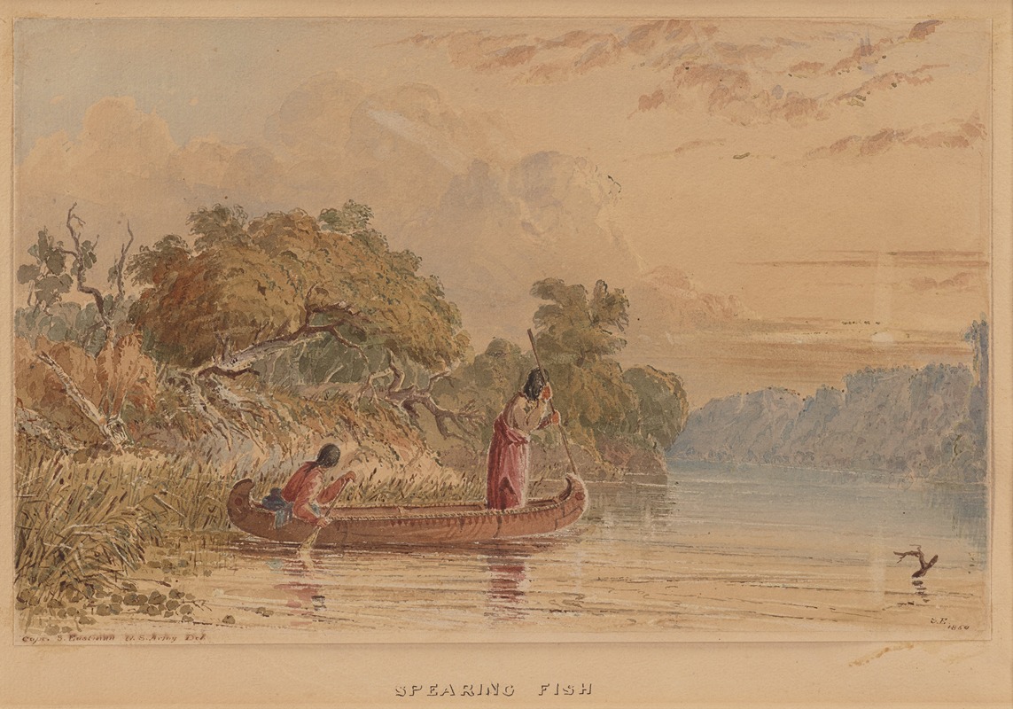 Ловля рыбы на копье by Сет Истман, 1850 — digital art print download