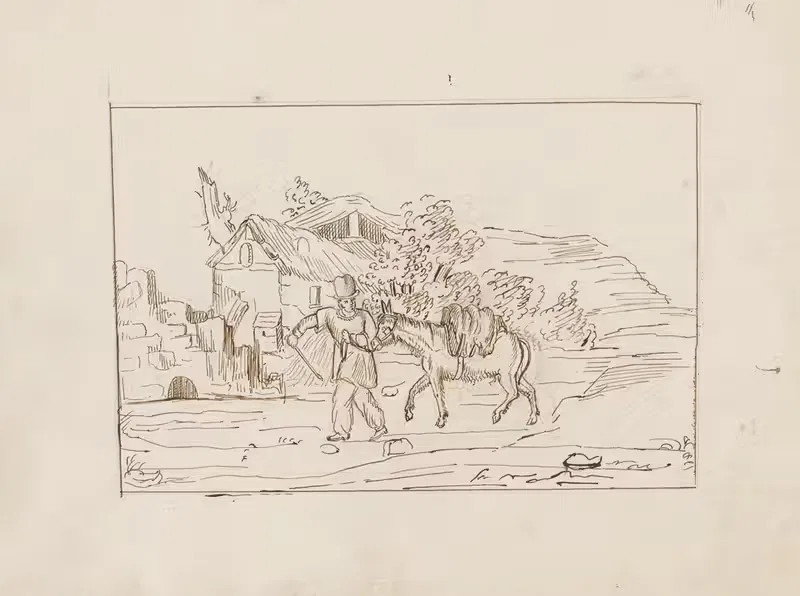 Человек и мул в пейзаже by Теодор Руссо, 1825 — digital art print download