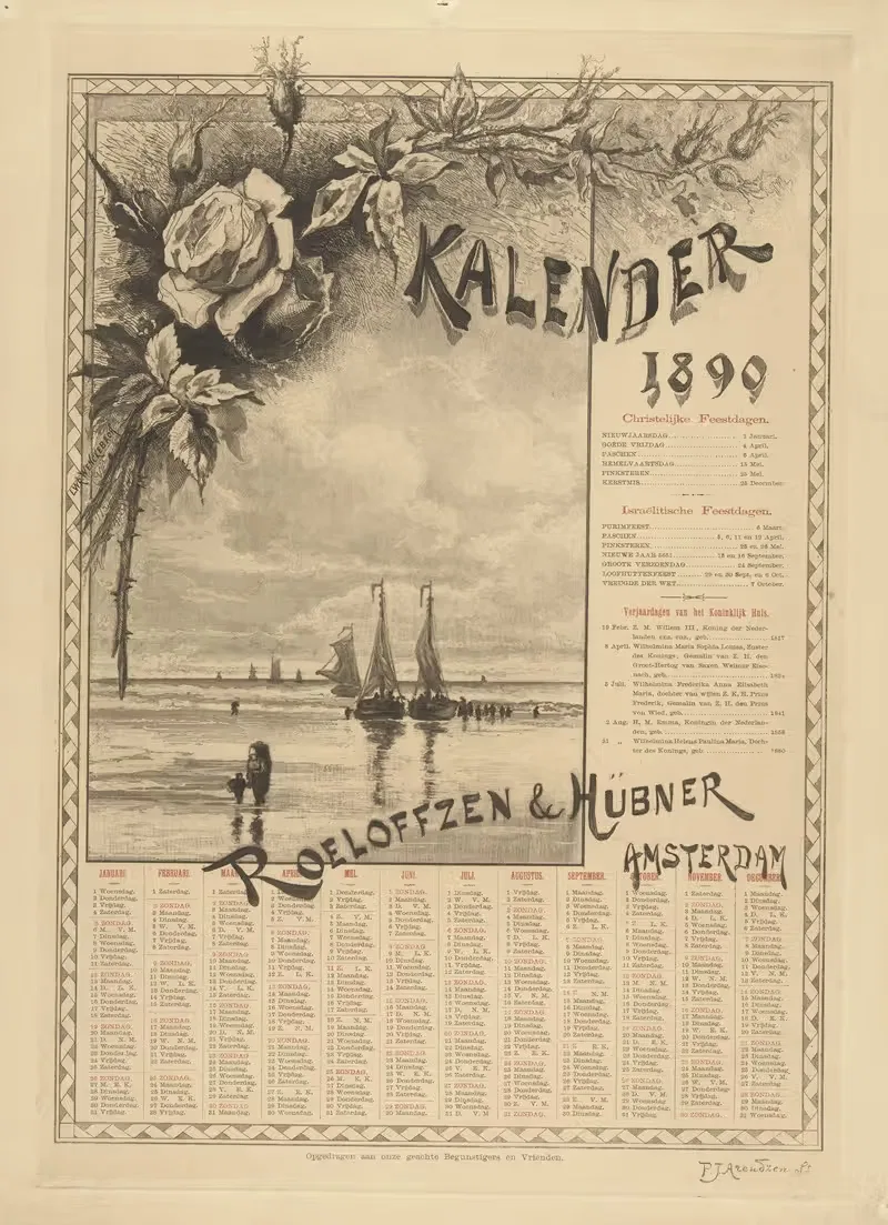 Календарный лист на 1890 год by Виллем Венкебах, 1899 — digital art print download