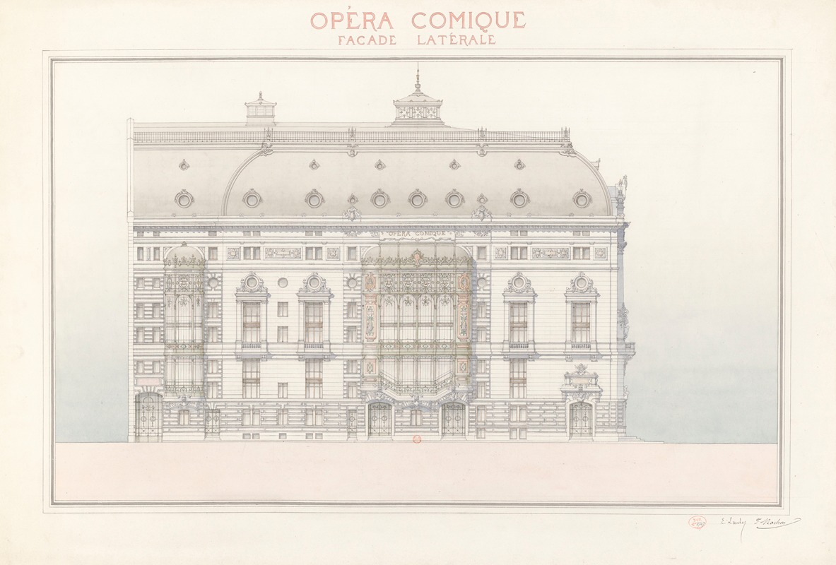 Опера-комик – Боковой фасад. by Эдуар Ларше, 1893 — digital art print download
