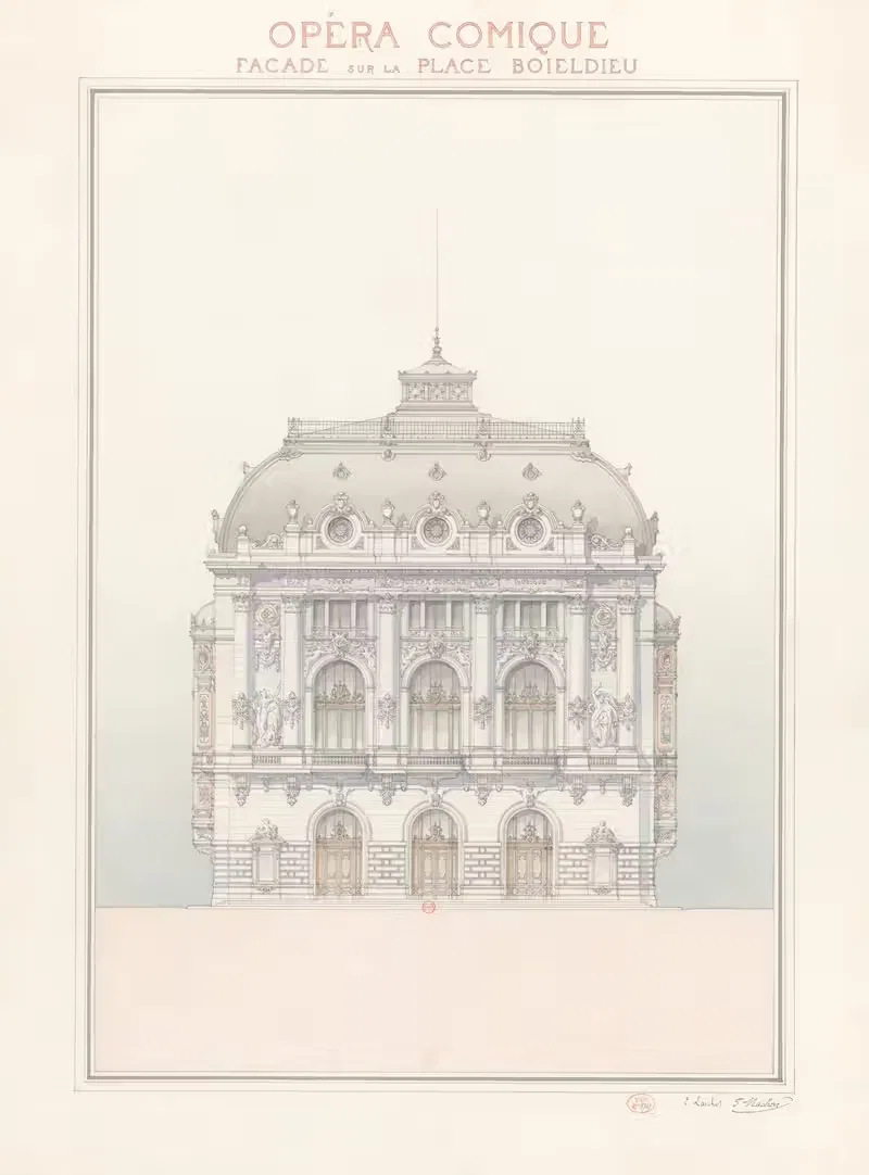 Opéra-Comique – Façade sur la Place Boieldieu by Edouard Larché, 1893 — digital art print download