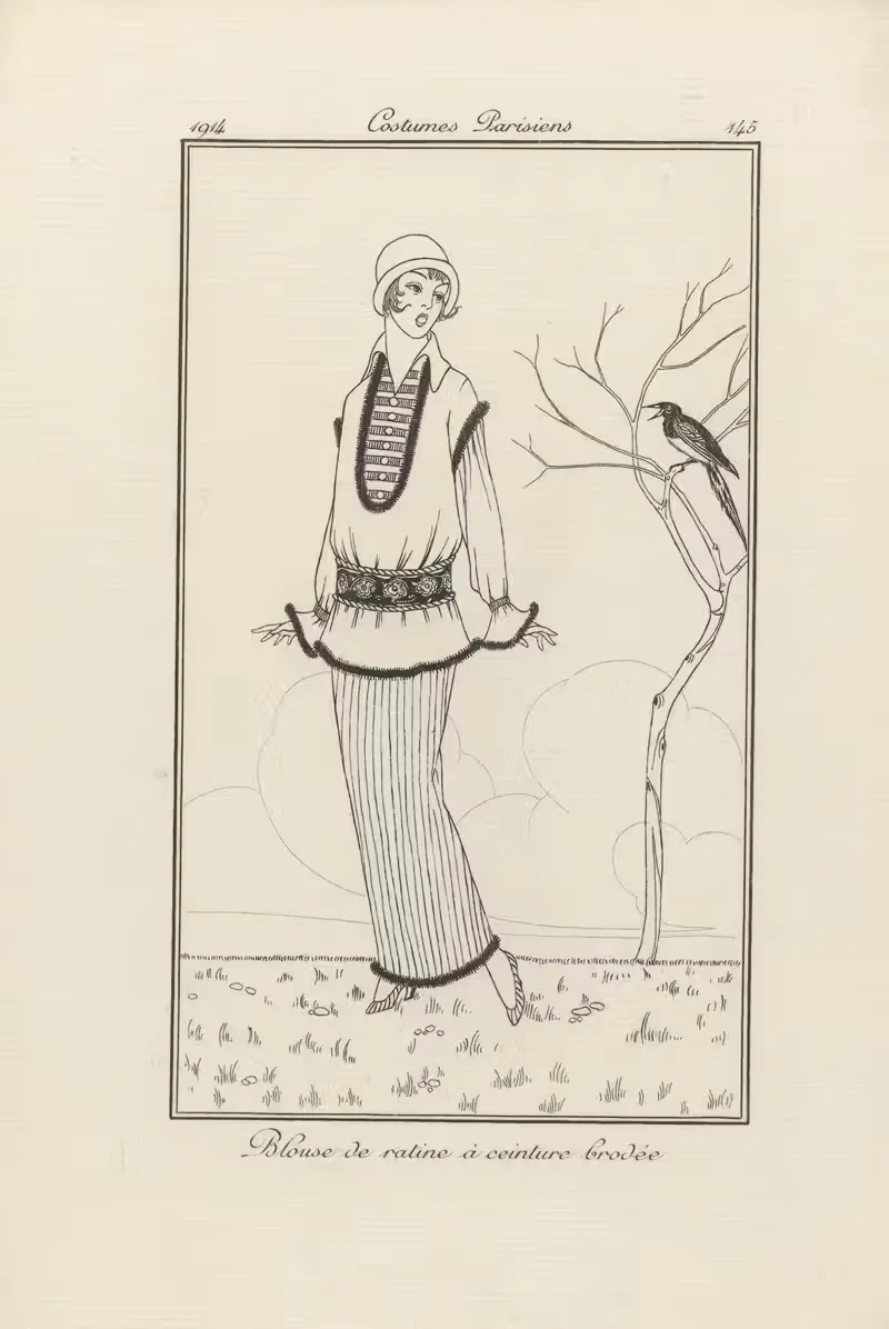 Blouse de ratine à ceinture brodée — Anonymous