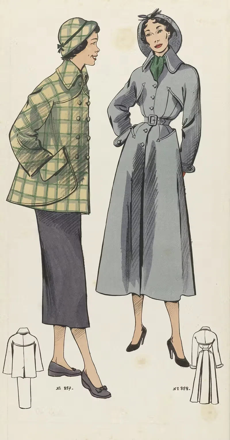 Suit and long gray coat with hood — Anonymous
