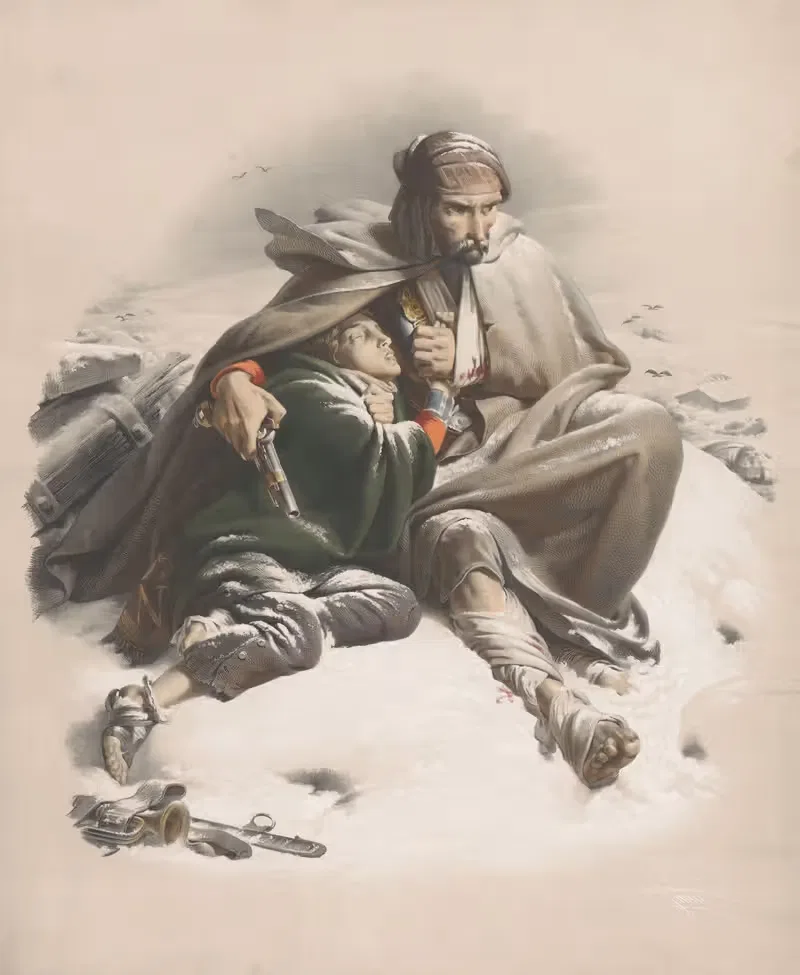 Wounded soldiers in a winter landscape — Bernard-Romain Julien