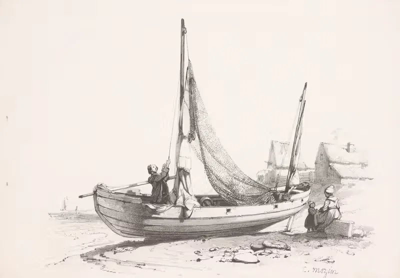 Парусник на пляже. by Шарль-Луи Мозен, 1850-1884 — digital art print download