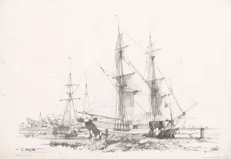 Парусные корабли на воде by Шарль-Луи Мозен, 1850-1884 — digital art print download